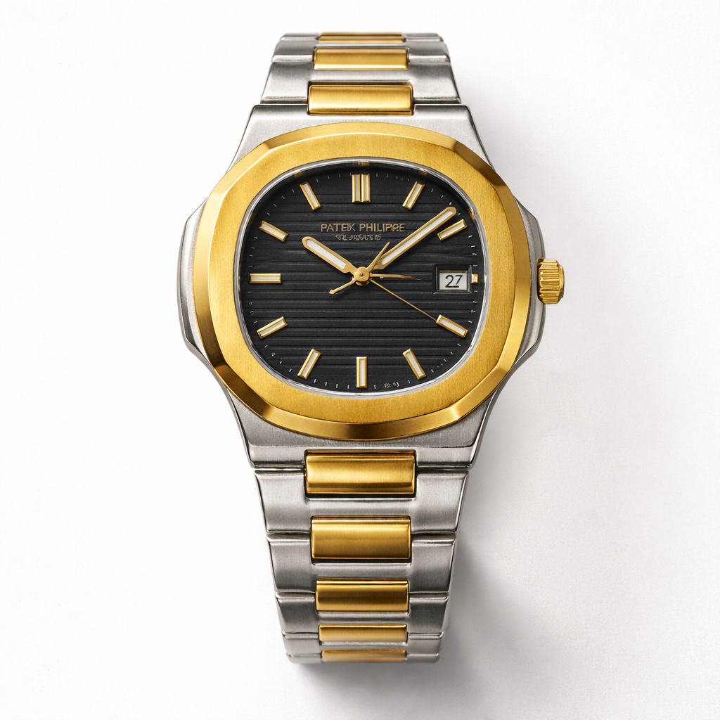 Men’s Luxury Stainless Steel Watch – Two-Tone  Textured Dial