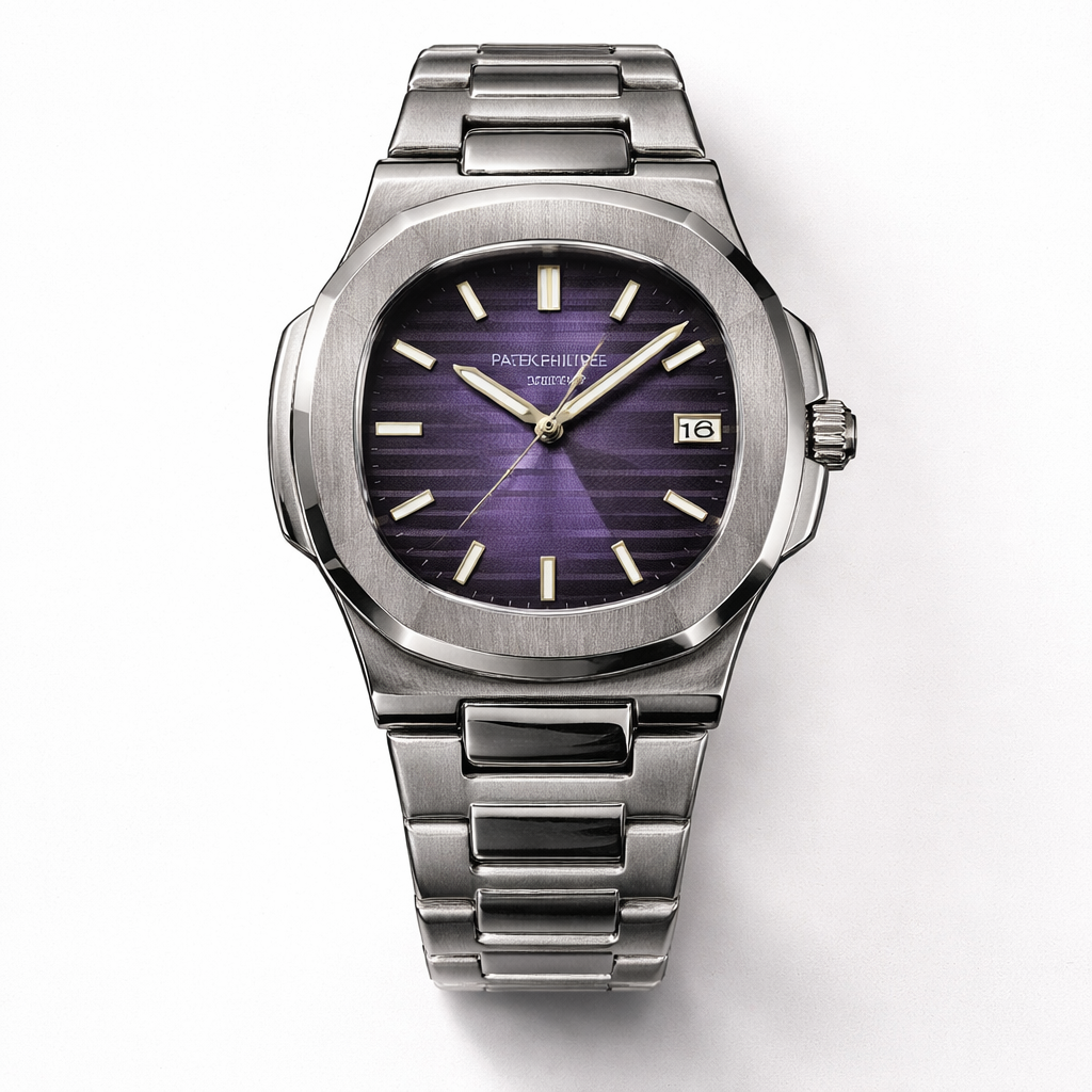 Men’s Luxury Stainless Steel Watch – Purple Textured Dial