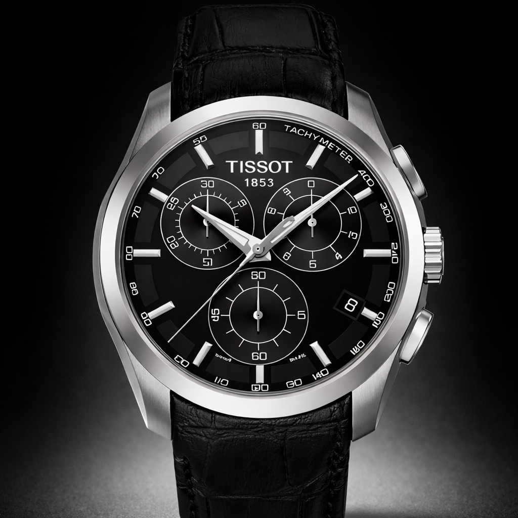 Tissot 1853 Chronograph – Black Dial with Stainless Steel Case & Black Leather Strap