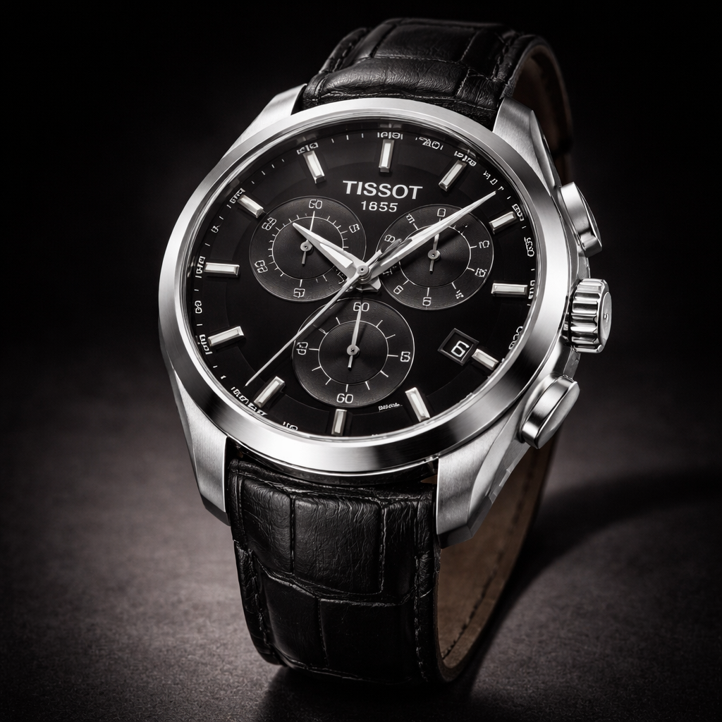 Tissot 1853 Chronograph – Black Dial with Stainless Steel Case & Black Leather Strap