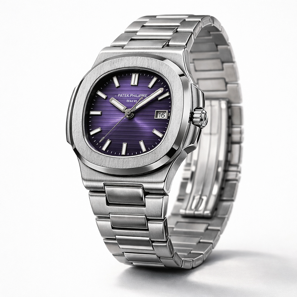 Men’s Luxury Stainless Steel Watch – Purple Textured Dial