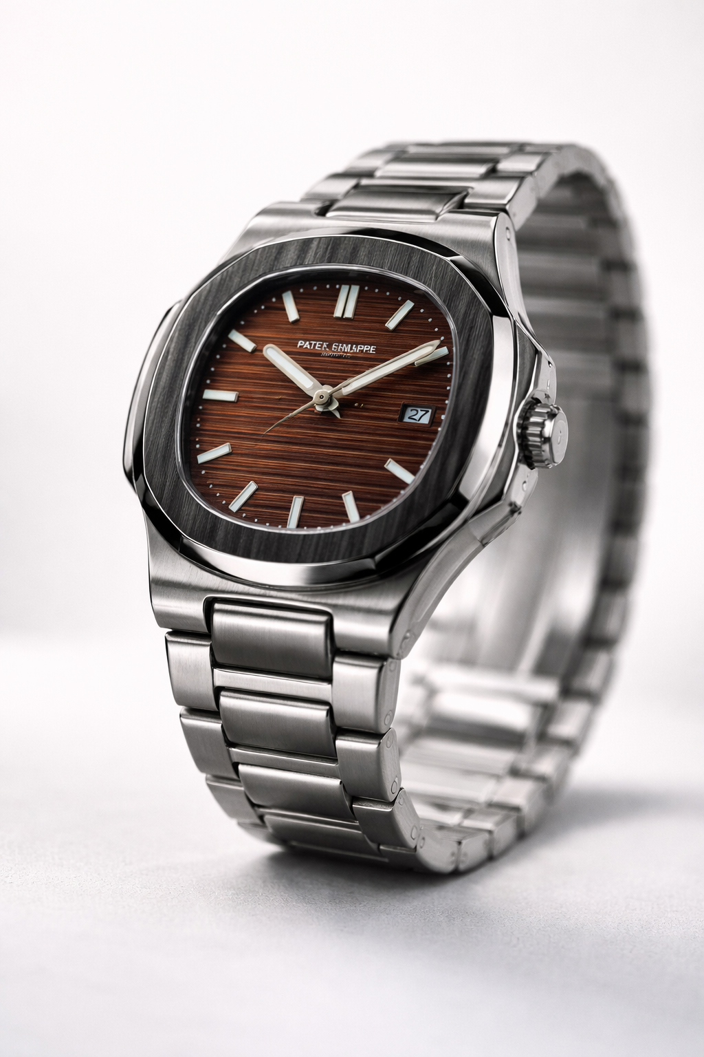 Men’s Luxury Stainless Steel Watch – Brown Dial
