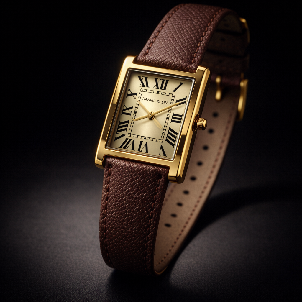 Cartier Classic Gold Rectangular Watch with Brown Leather Strap – Roman Dial Edition